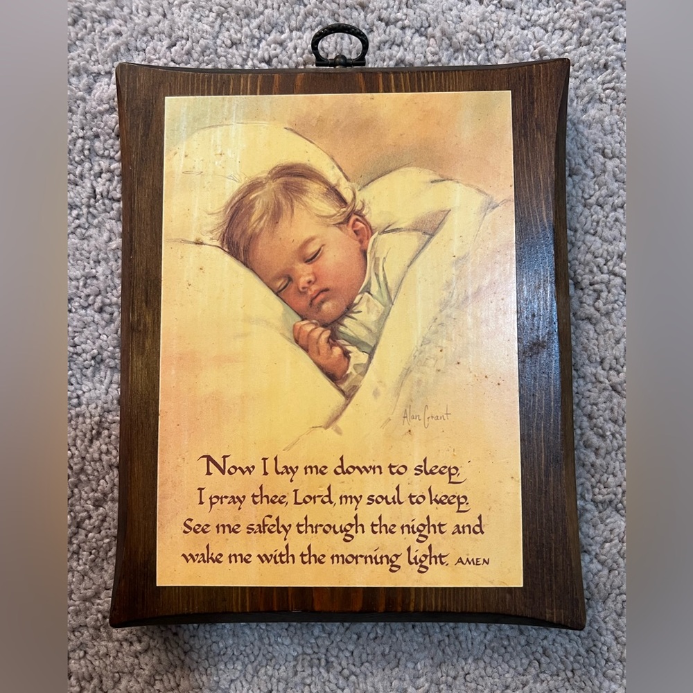 Alan Grant Vintage Sleeping Baby - Now I Lay Me Down To Sleep Wood Slab